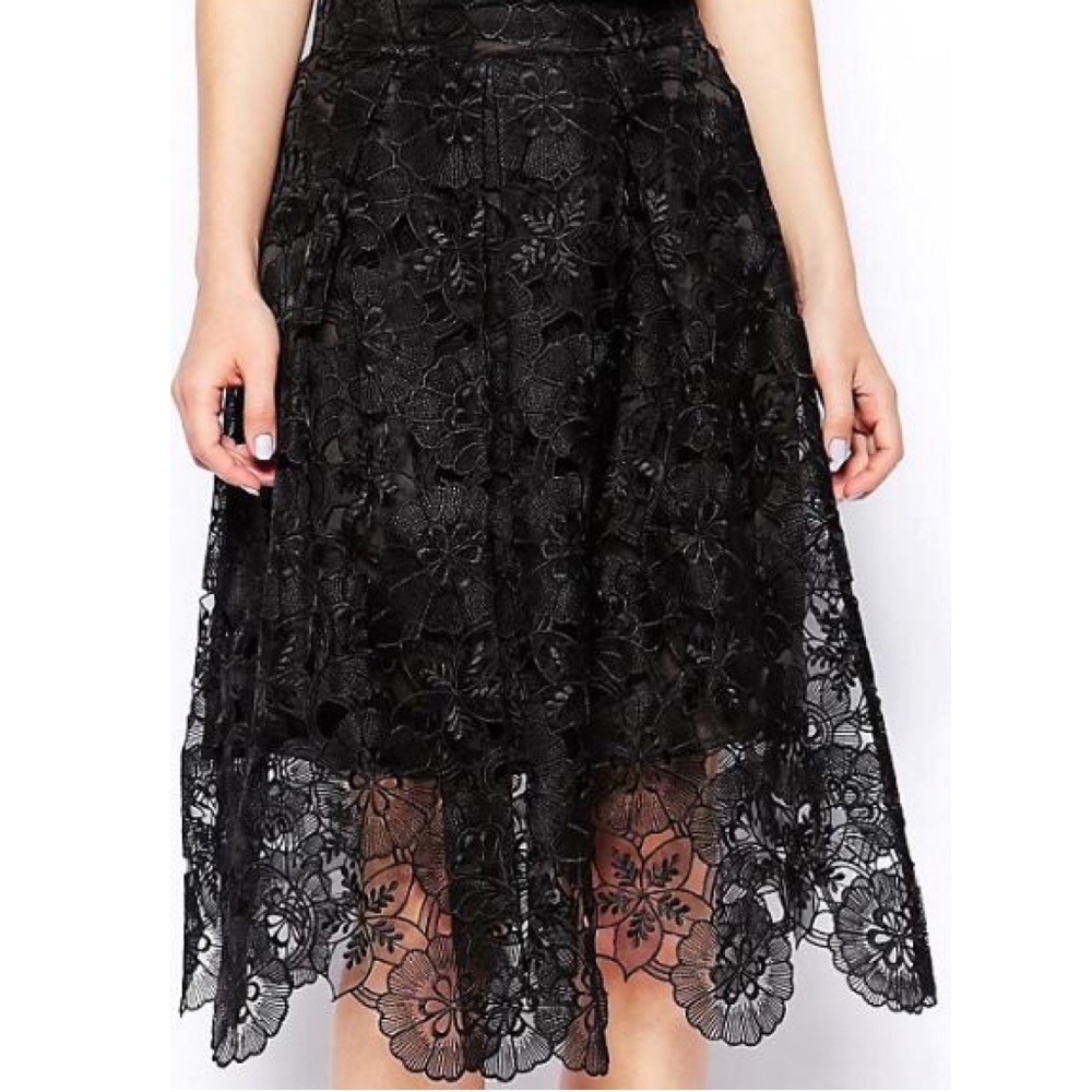 ASOS Premium Midi Skirt In Lace - Black / US 4